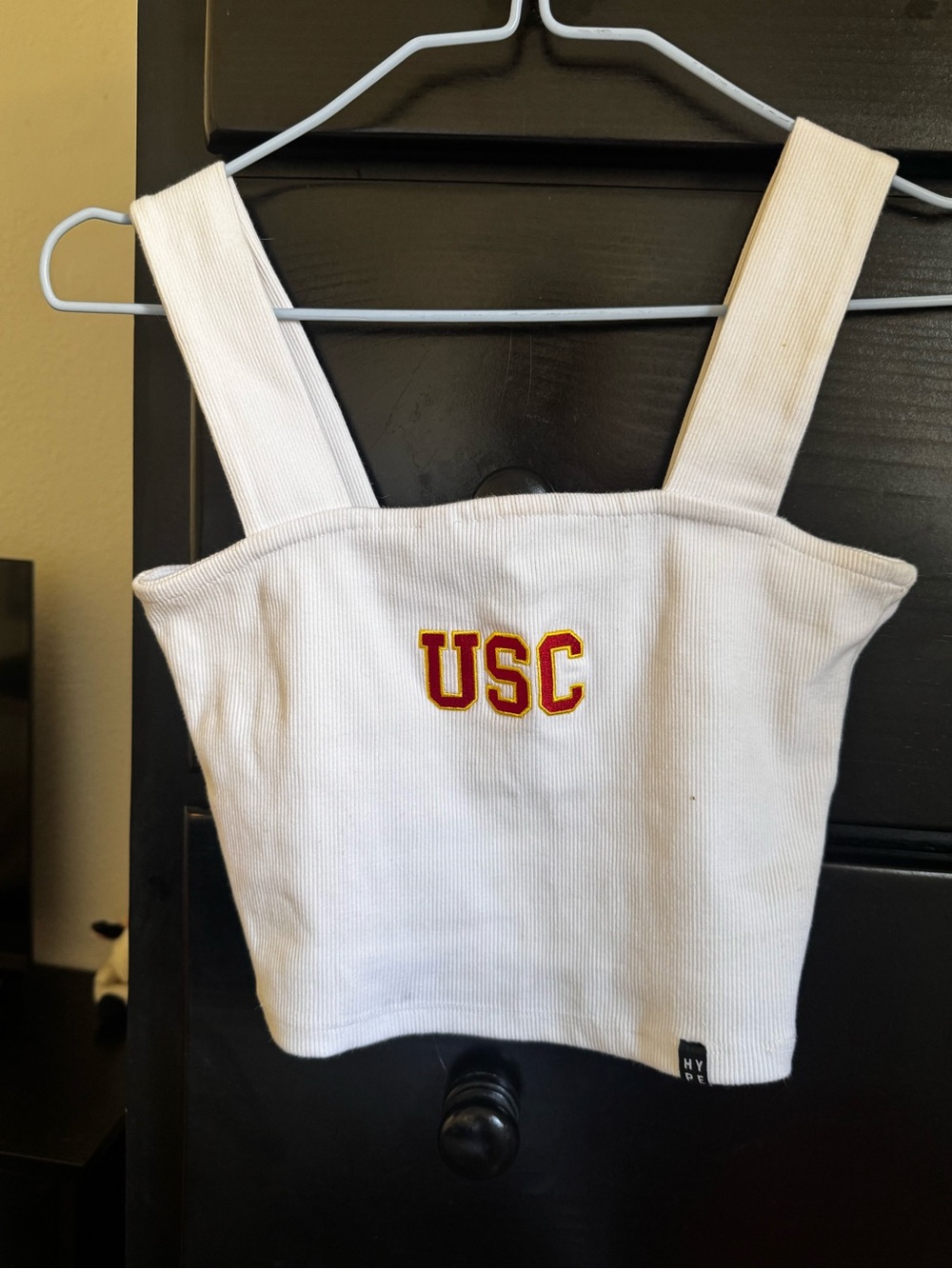 USC White Ribbed Crop Top with Logo